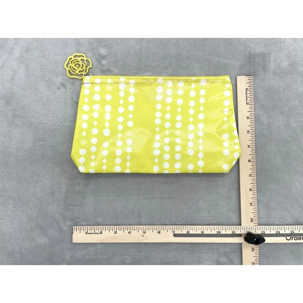 Lancome Makeup Bag Yellow White Dot Cosmetic Pouch Rose Zipper Large